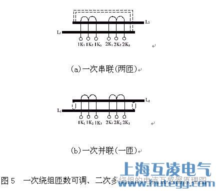 一次繞組匝數(shù)可調、二次多繞組的電流互感器原理圖